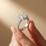 2.90 Ct Asscher Cut Moissanite Double Pavé Halo Ring White