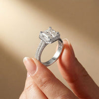 2.90 Ct Asscher Cut Moissanite Double Pavé Halo Ring White
