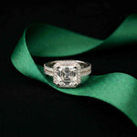 2.90 Ct Asscher Cut Moissanite Double Pavé Halo Ring White