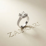 2.90 Ct Asscher Cut Moissanite Double Pavé Halo Ring White