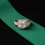 2.9 Ct Cushion Cut Moissanite Double Pavé Halo Ring