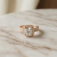 2.9 Ct Cushion Cut Moissanite Double Pavé Halo Ring