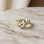 2.9 Ct Cushion Cut Moissanite Double Pavé Halo Ring