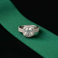 2.9 Ct Cushion Cut Moissanite Double Pavé Halo Ring