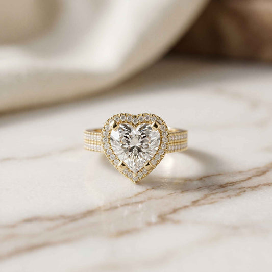 2.9 Ct Heart Cut Moissanite Cathedral Pavé Halo Ring