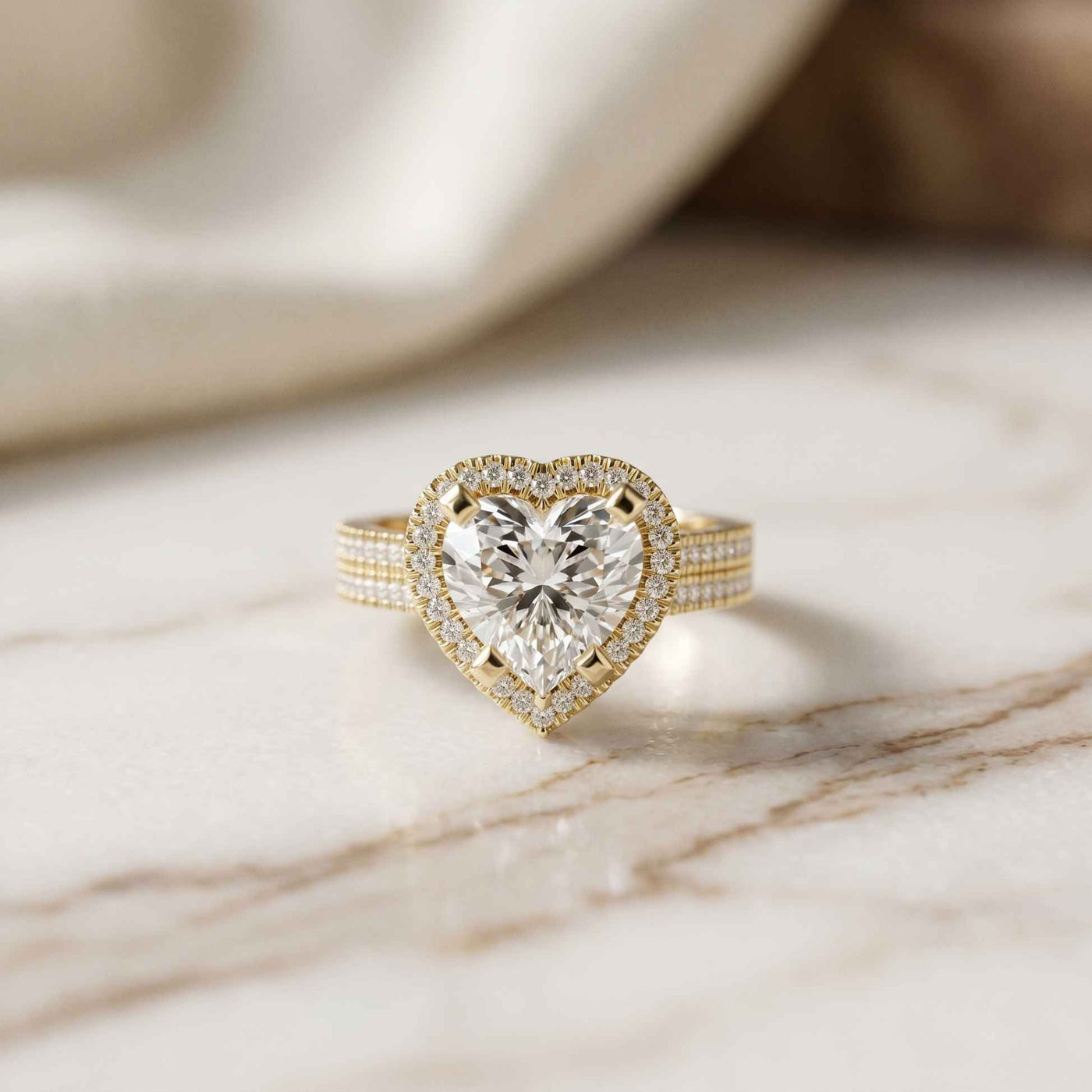 2.9 Ct Heart Cut Moissanite Cathedral Pavé Halo Ring