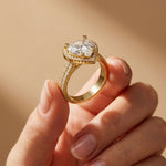 2.9 Ct Heart Cut Moissanite Cathedral Pavé Halo Ring