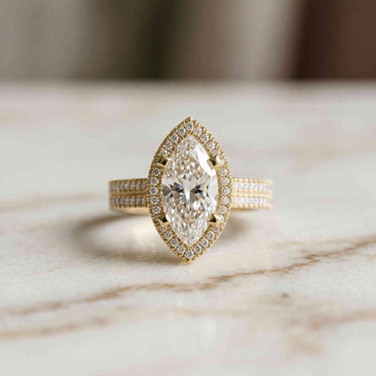 2.9 Ct Marquise Cut Moissanite Cathedral Accent Ring