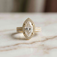 2.9 Ct Marquise Cut Moissanite Cathedral Accent Ring
