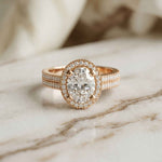 2.9 Ct Oval Cut Moissanite Luxe Pavé Band Ring