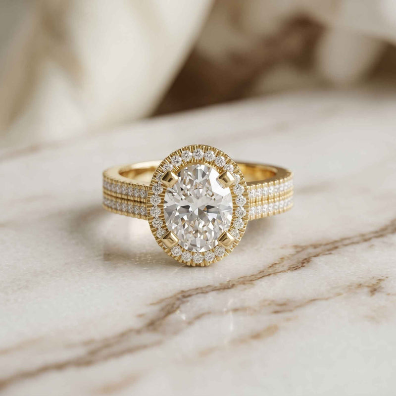 2.9 Ct Oval Cut Moissanite Luxe Pavé Band Ring