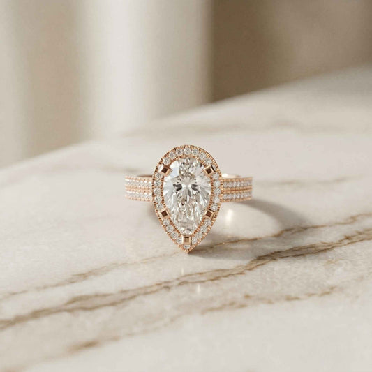 2.90 Ct Pear Cut Moissanite Twin Row Pavé Ring