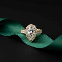 2.90 Ct Pear Cut Moissanite Twin Row Pavé Ring