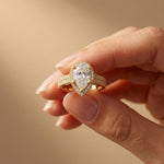 2.90 Ct Pear Cut Moissanite Twin Row Pavé Ring
