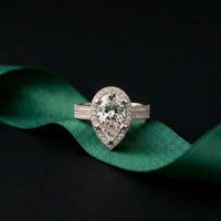 2.90 Ct Pear Cut Moissanite Twin Row Pavé Ring