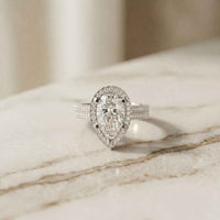 2.90 Ct Pear Cut Moissanite Twin Row Pavé Ring