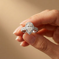 2.90 Ct Pear Cut Moissanite Twin Row Pavé Ring