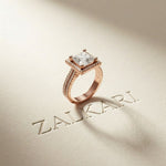 2.9 Ct Princess Cut Moissanite Double Pavé Halo Ring Rose Gold