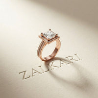2.9 Ct Princess Cut Moissanite Double Pavé Halo Ring Rose Gold
