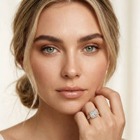 2.9 Ct Princess Cut Moissanite Double Pavé Halo Ring Rose Gold