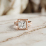 2.9 Ct Princess Cut Moissanite Double Pavé Halo Ring Rose Gold