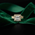 2.9 Ct Princess Cut Moissanite Double Pavé Halo Ring Gold