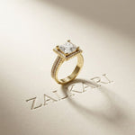 2.9 Ct Princess Cut Moissanite Double Pavé Halo Ring Gold