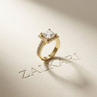 2.9 Ct Princess Cut Moissanite Double Pavé Halo Ring Gold