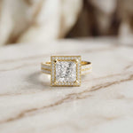 2.9 Ct Princess Cut Moissanite Double Pavé Halo Ring Gold
