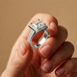 2.9 Ct Princess Cut Moissanite Double Pavé Halo Ring White