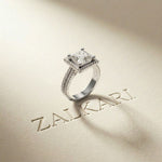 2.9 Ct Princess Cut Moissanite Double Pavé Halo Ring White