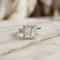 2.9 Ct Princess Cut Moissanite Double Pavé Halo Ring White