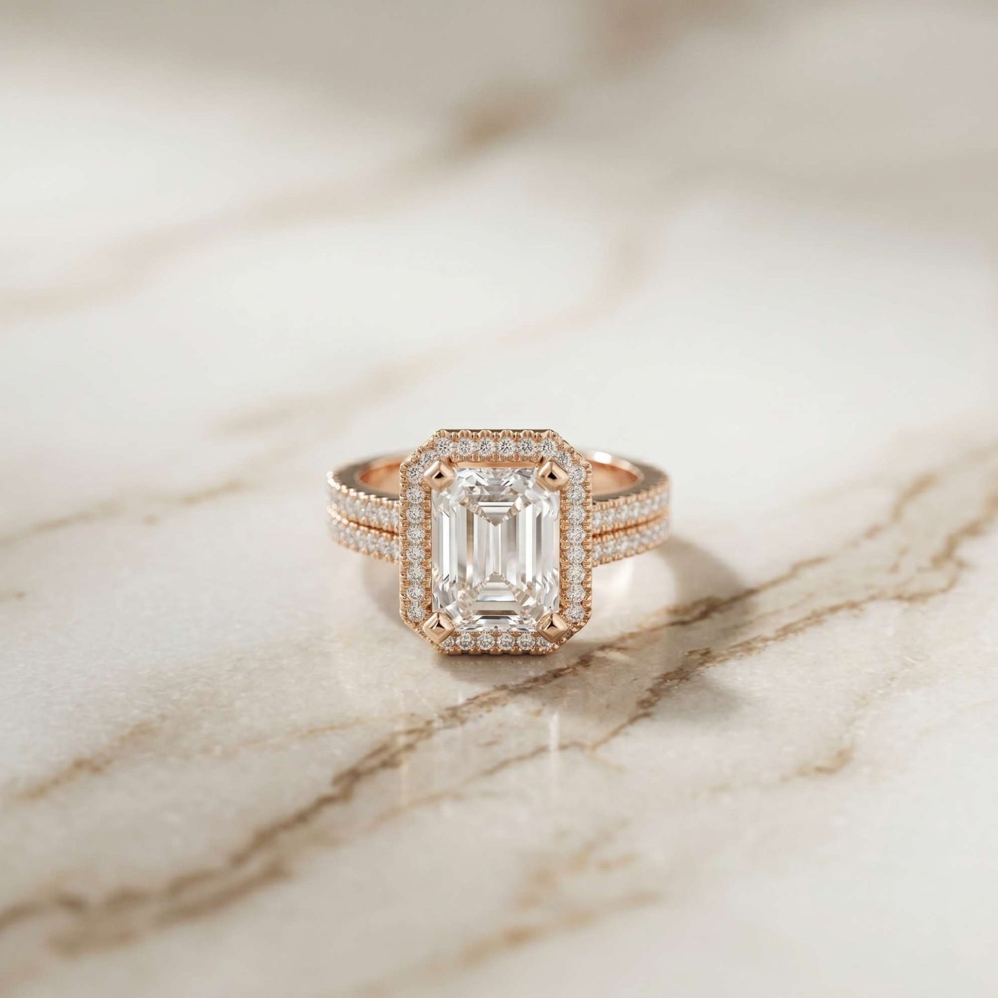 2.9 Ct Radiant Cut Moissanite Split Pavé Shank Ring