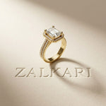 2.9 Ct Radiant Cut Moissanite Split Pavé Shank Ring Gold