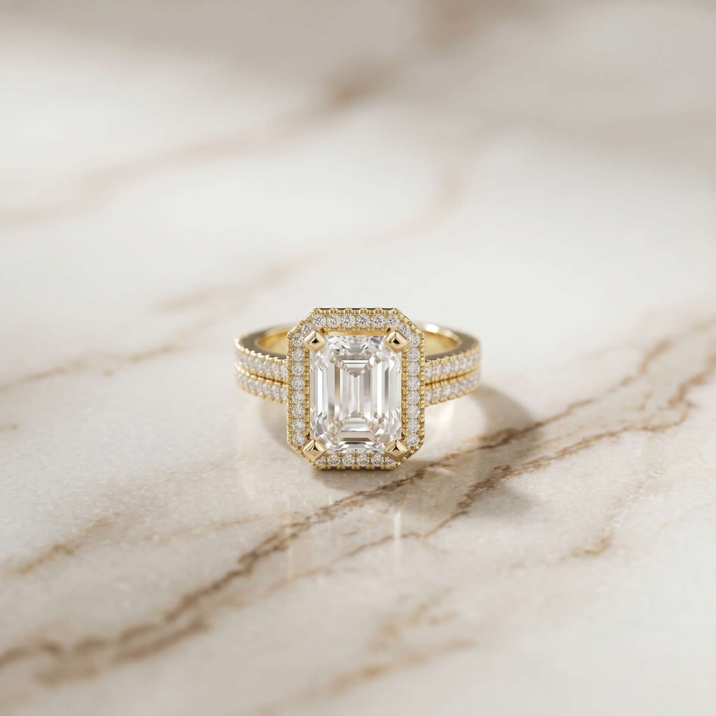 2.9 Ct Radiant Cut Moissanite Split Pavé Shank Ring