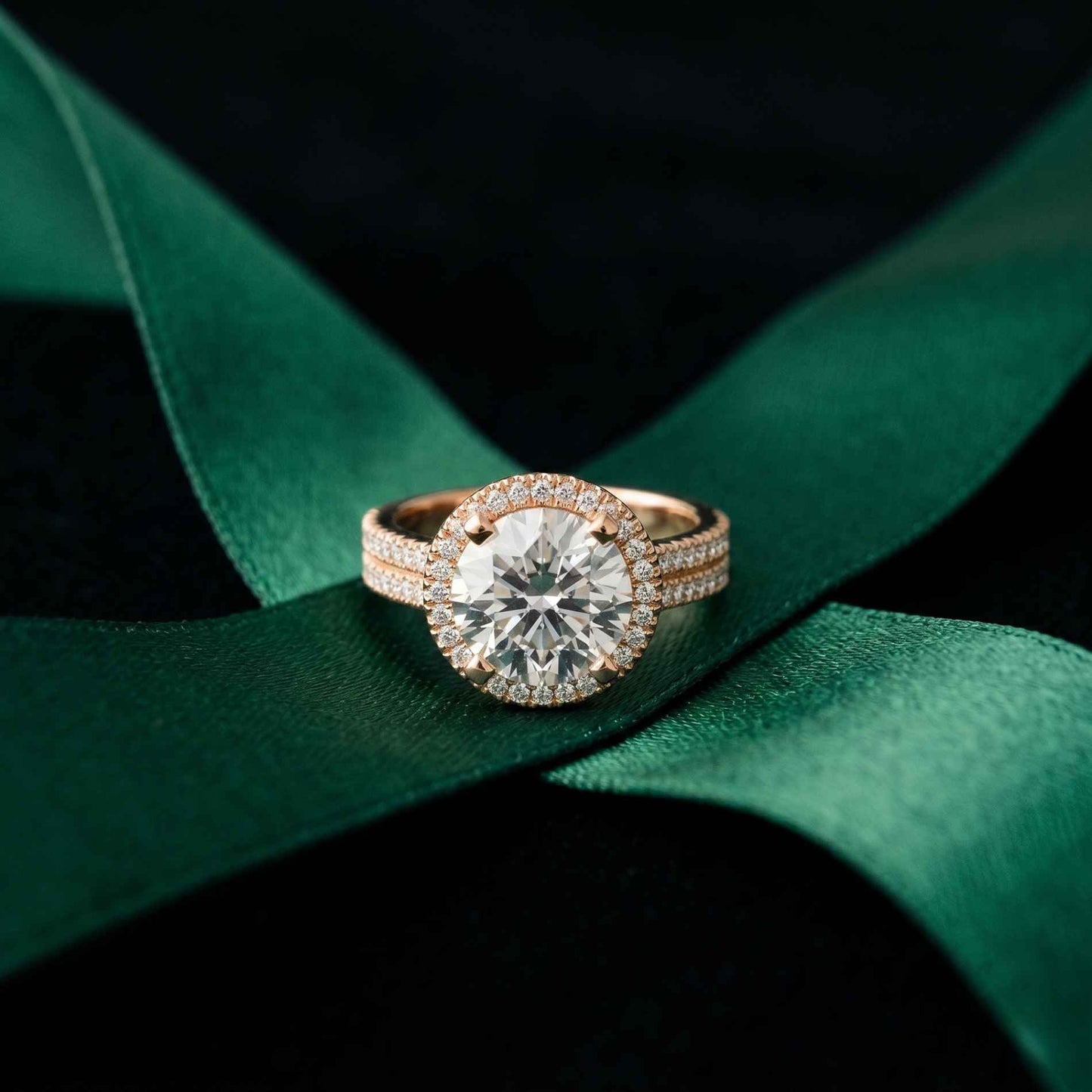 2.9 Ct Round Cut Moissanite Luxe Halo Ring