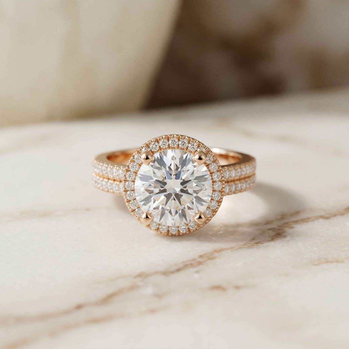 2.9 Ct Round Cut Moissanite Luxe Halo Ring Rose Gold