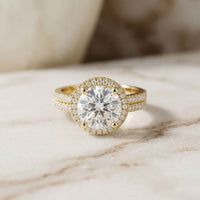 2.9 Ct Round Cut Moissanite Luxe Halo Ring Gold