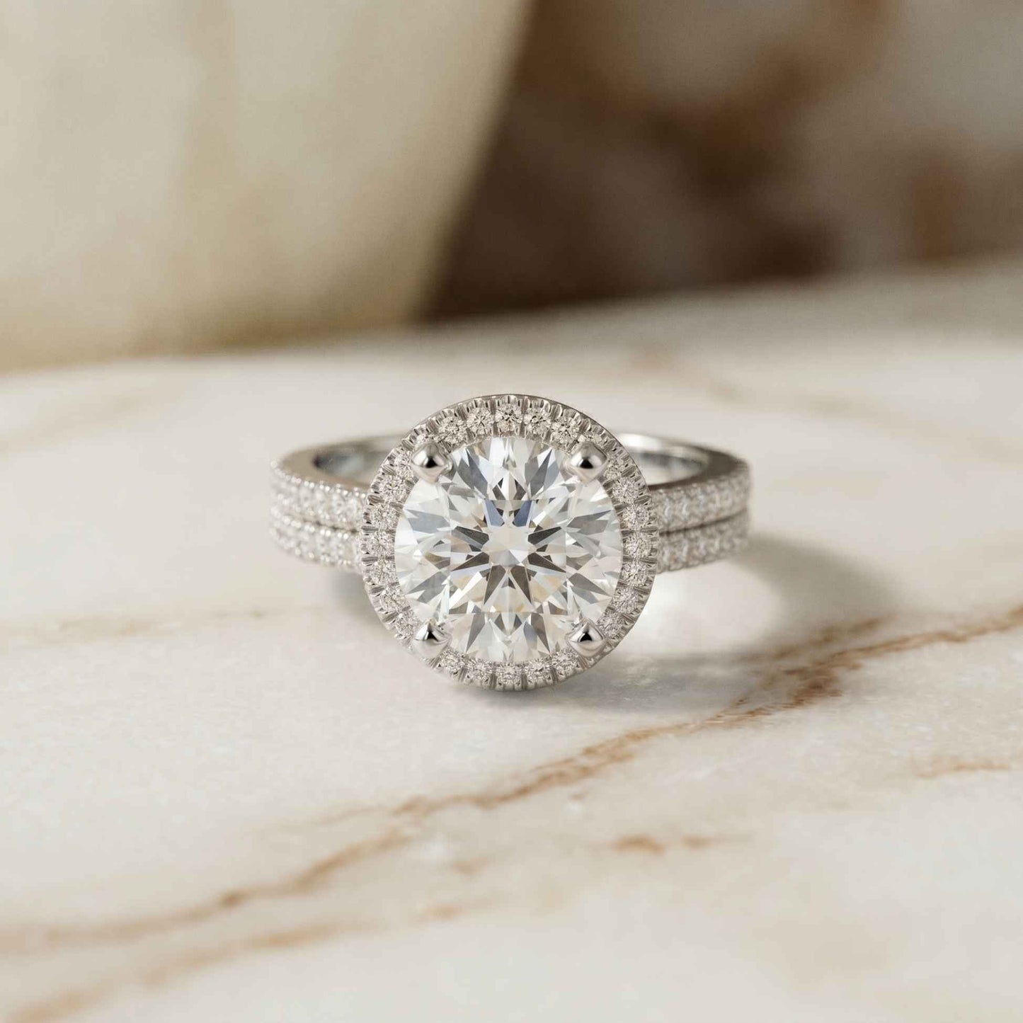 2.9 Ct Round Cut Moissanite Luxe Halo Ring