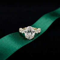 7 Ct Oval Cut Moissanite Vintage Halo Ring Gold