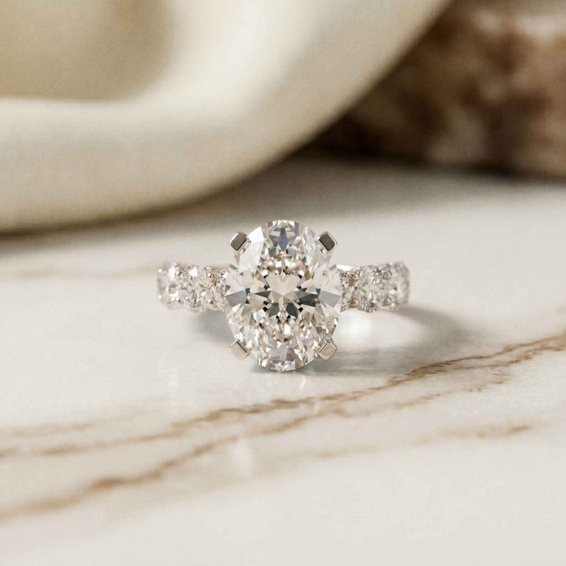7 Ct Oval Cut Moissanite Vintage Halo Ring White