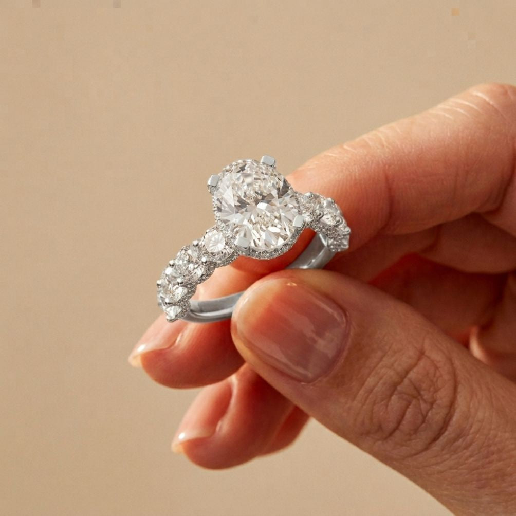 7 Ct Oval Cut Moissanite Vintage Halo Ring
