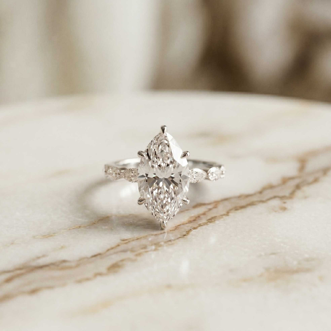 4.75 Ct Marquise Cut Moissanite Marquise Accent Ring White