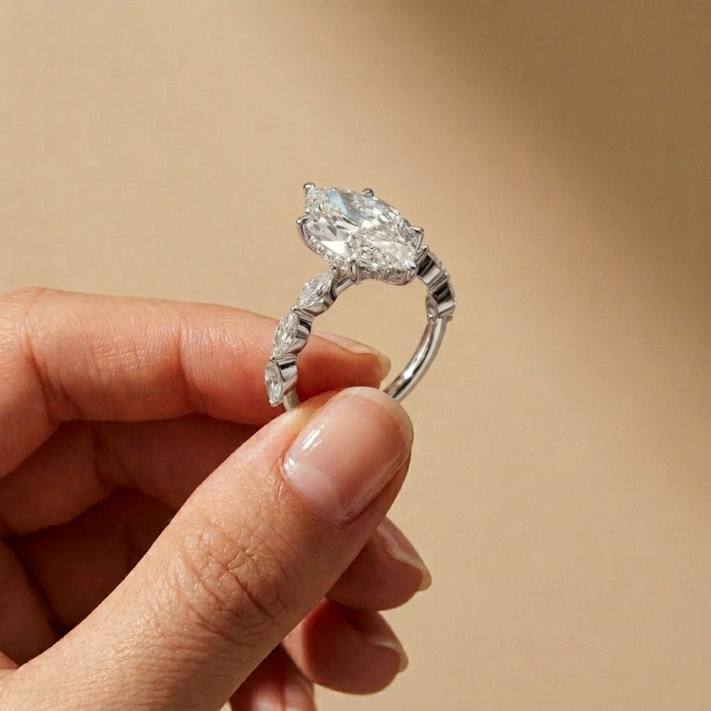 4.75 Ct Marquise Cut Moissanite Marquise Accent Ring