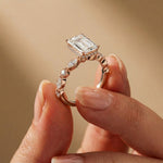 3.50 Ct Emerald Cut Moissanite Botanical Accent Ring Rose Gold