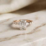 3.50 Ct Emerald Cut Moissanite Botanical Accent Ring Rose Gold