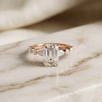 3.50 Ct Emerald Cut Moissanite Botanical Accent Ring Rose Gold