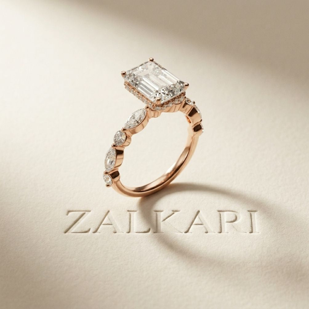 3.50 Ct Emerald Cut Moissanite Botanical Accent Ring