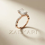 3.50 Ct Emerald Cut Moissanite Botanical Accent Ring Rose Gold