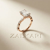 3.50 Ct Emerald Cut Moissanite Botanical Accent Ring Rose Gold